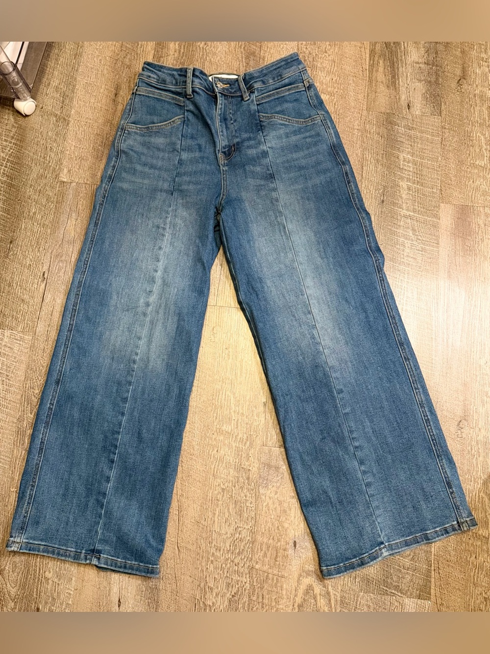 Mica Denim Size 28 High Rise Wide Leg Jeans Front Seam Stretch Medium Wash